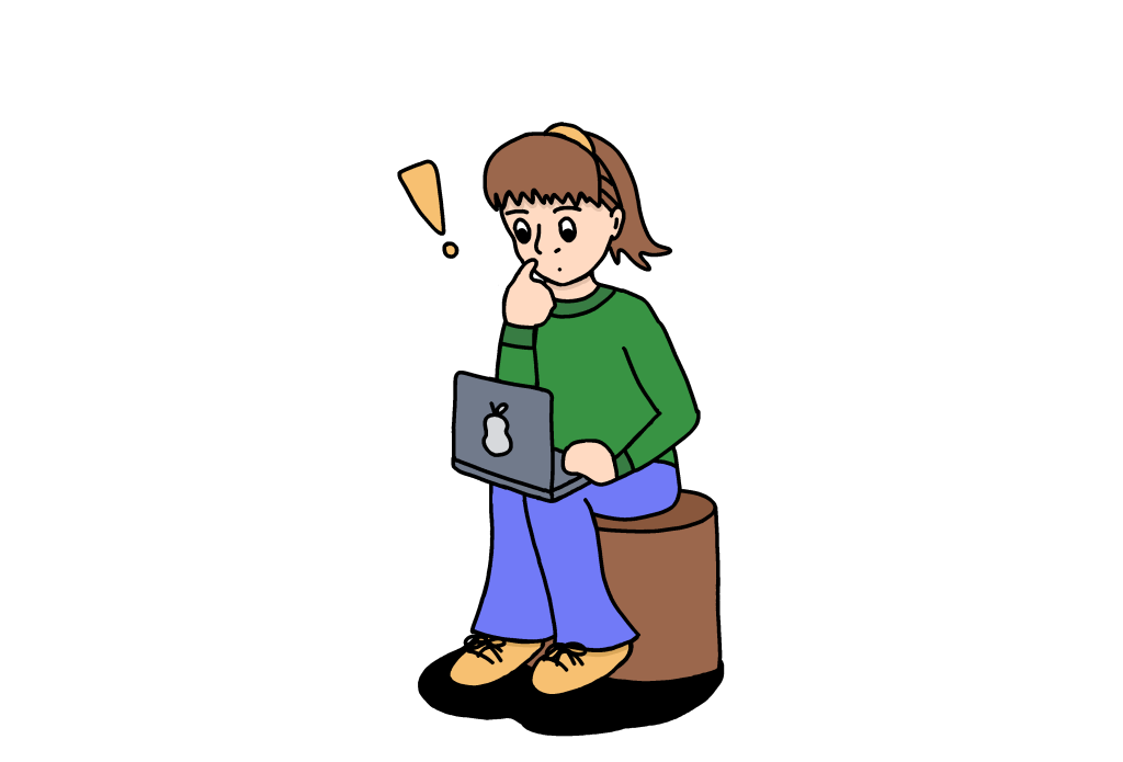 Piirros: Tyttö istuu penkillä tietokone sylissään ja saa idean. Ritning: En tjej sitter på en bänk med en dator i knät och får en idé.