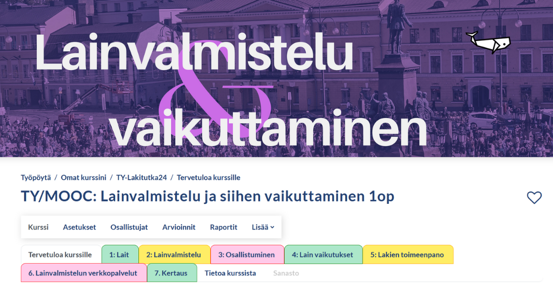 Näyttökuva kurssin etusivusta.